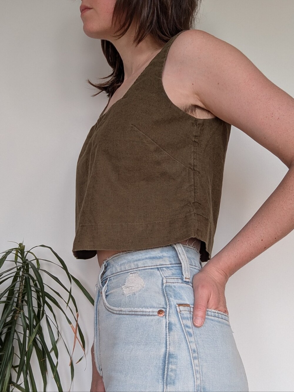 Abercrombie & Fitch Olive Square-Neck Crop Tank